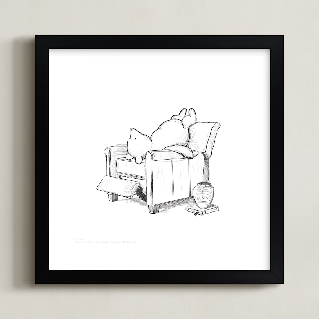 "Pooh Lounging | Winnie The Pooh" - Art Print in White by Stefanie Lane - Framed