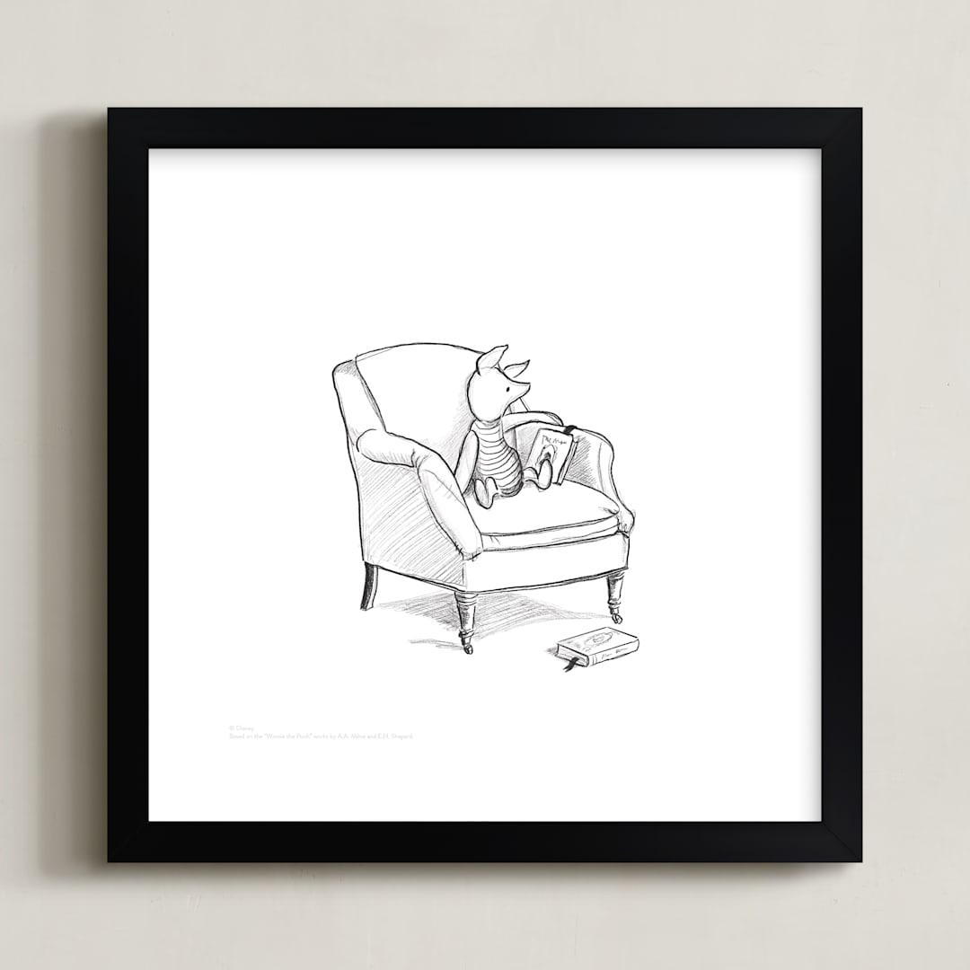 "Piglet Lounging | Winnie The Pooh" - Art Print in White by Stefanie Lane - Framed