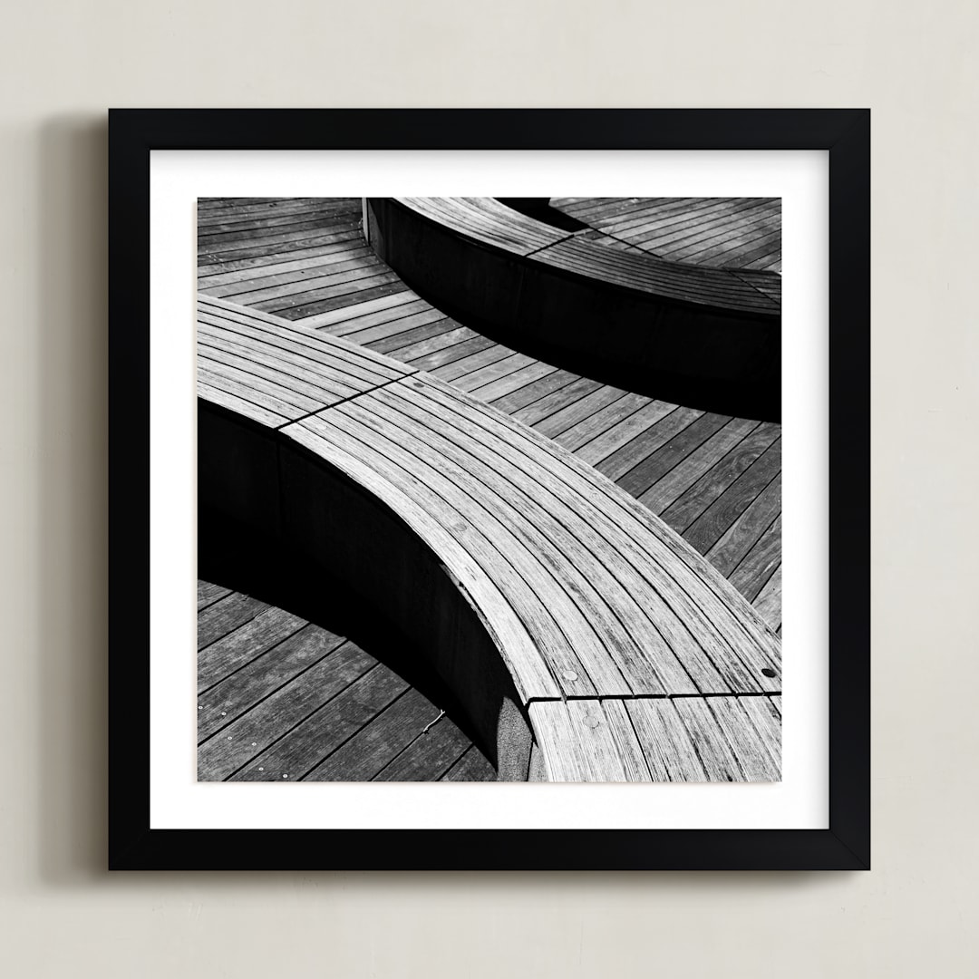 "Curve Bench Geometric III" - Art Print in tonal grey by Van Tsao - Framed