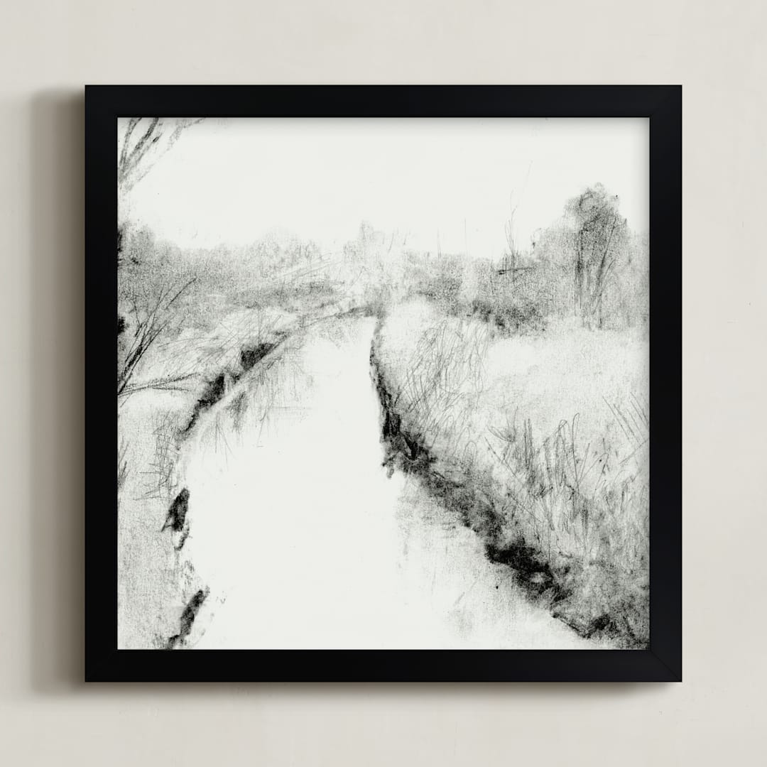 "The River Runs Through" - Art Print in Black and White by Austin Warnock - Framed