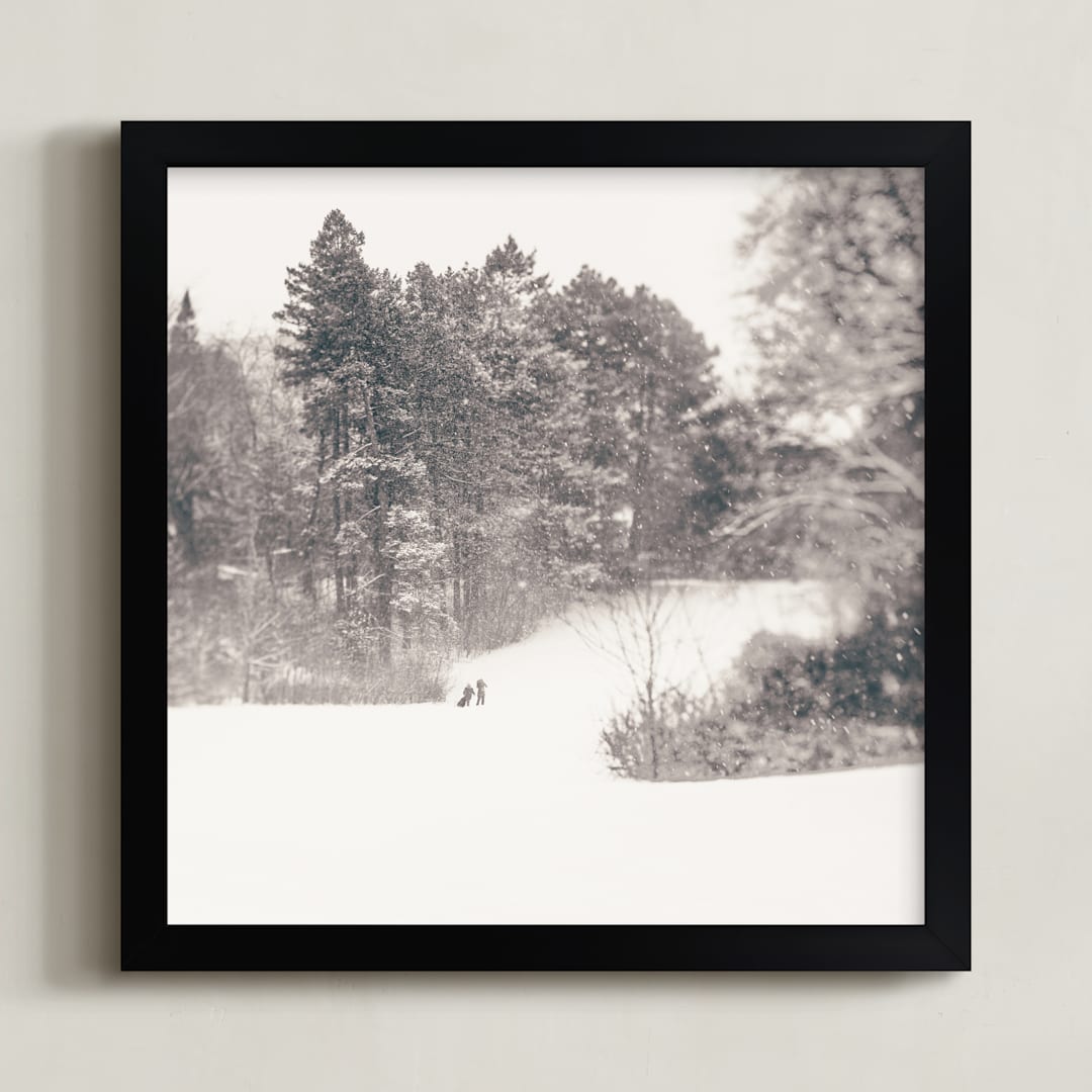 "Play on a Winters Day 2" - Art Print in Warm Gray Taupe by Jacquelyn Sloane Siklos - Framed
