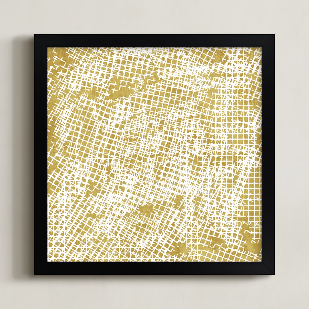 "Ochre Eucalyptus I" - Art Print in Mustard by Tanya Lee Design - Framed