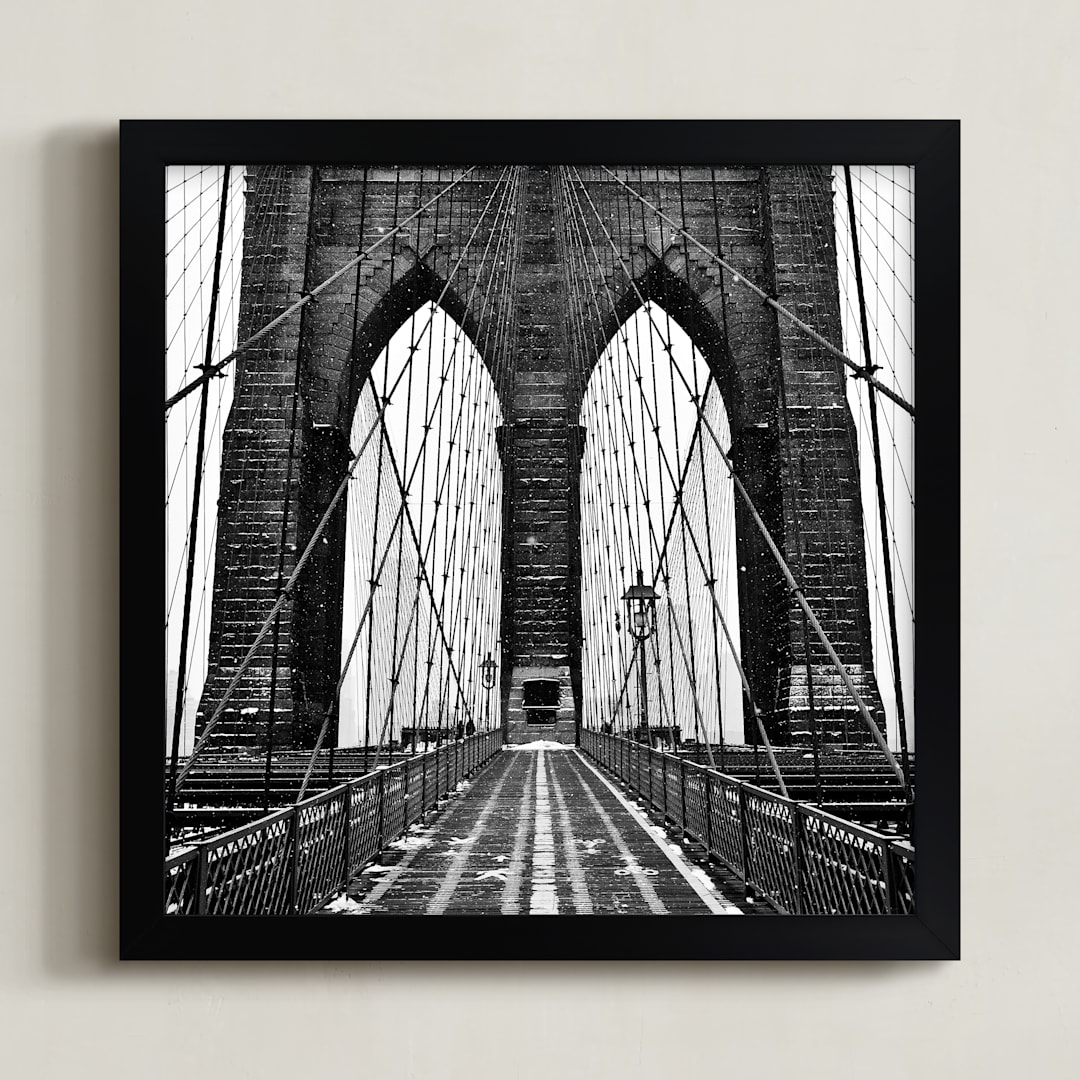 "Snowing Bridge" - Art Print in Black & White by Jason Derck - Framed