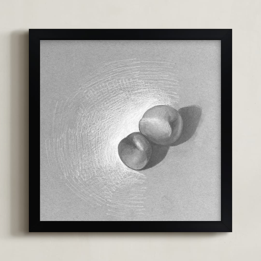 "Two Peaches" - Art Print in Silver by Meghan Lacey - Framed