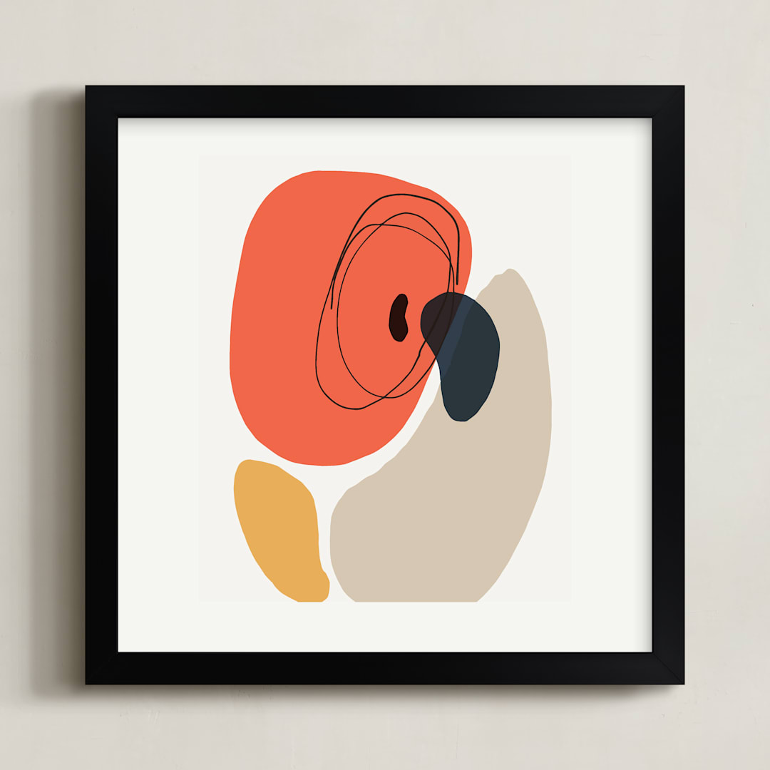 "Between the Lines III" - Art Print in coral by Svitlana Martynjuk - Framed