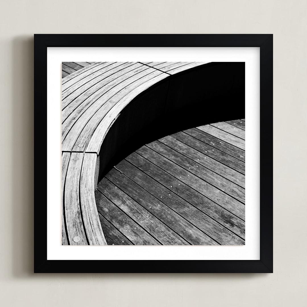 "Curve Bench Geometric I" - Art Print in tonal grey by Van Tsao - Framed