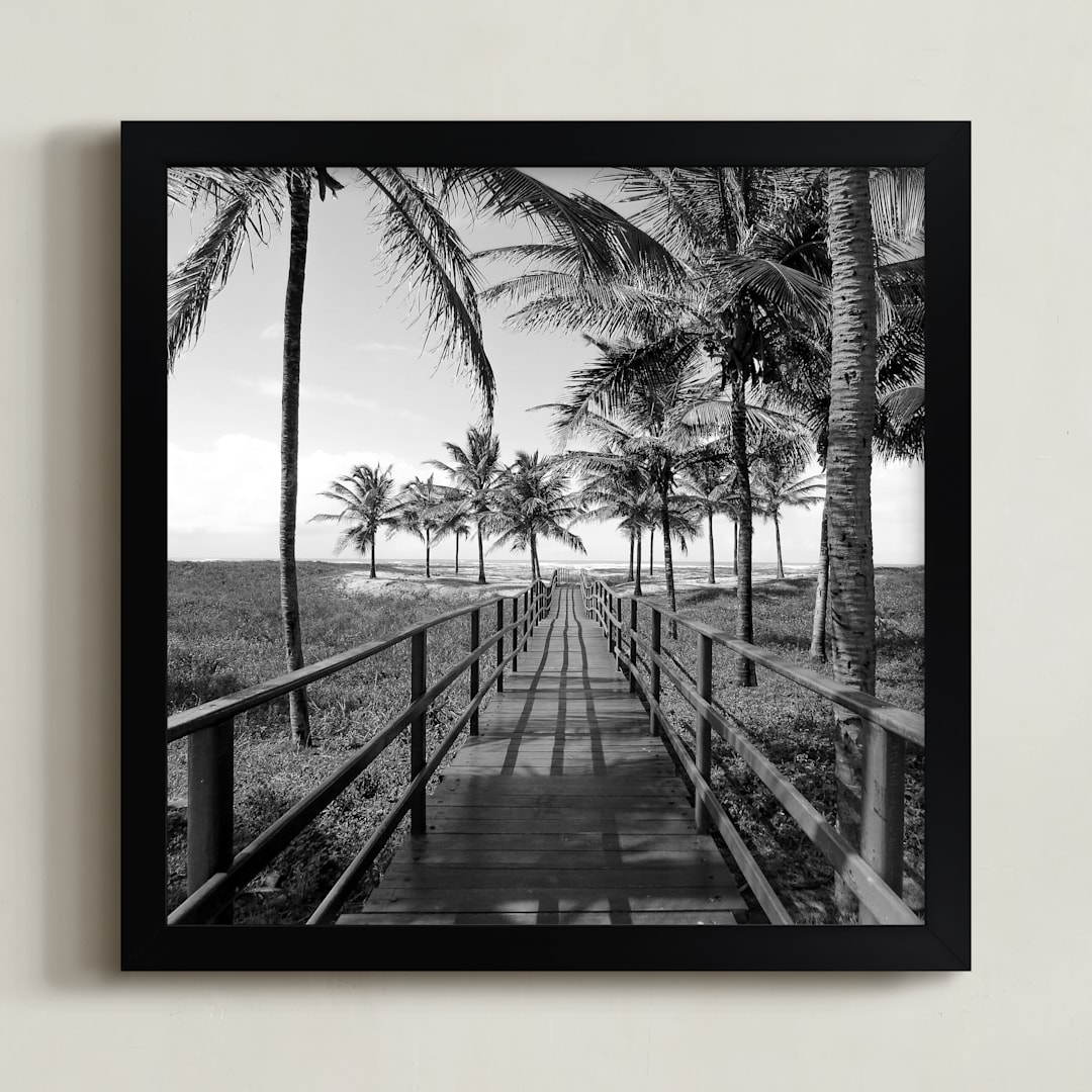"Idyllic pathway" - Art Print in Black & White Beach by Eliane Lamb - Framed