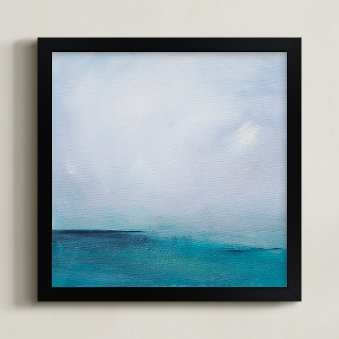 "Distant Island Pier" - Art Print in Soft Water by Julia Contacessi - Framed