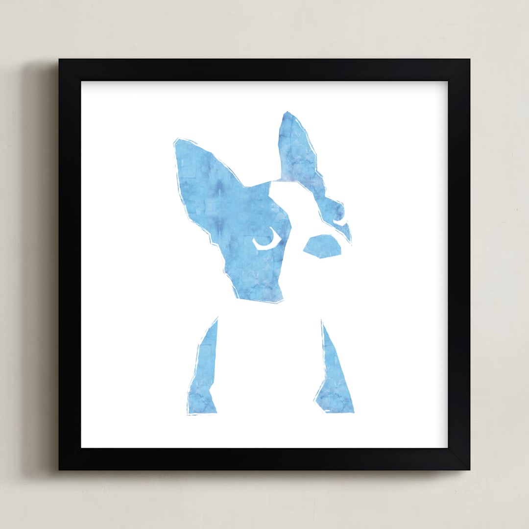 "baby boston" - Art Print in Baby Blue by Haley Weisberger - Framed
