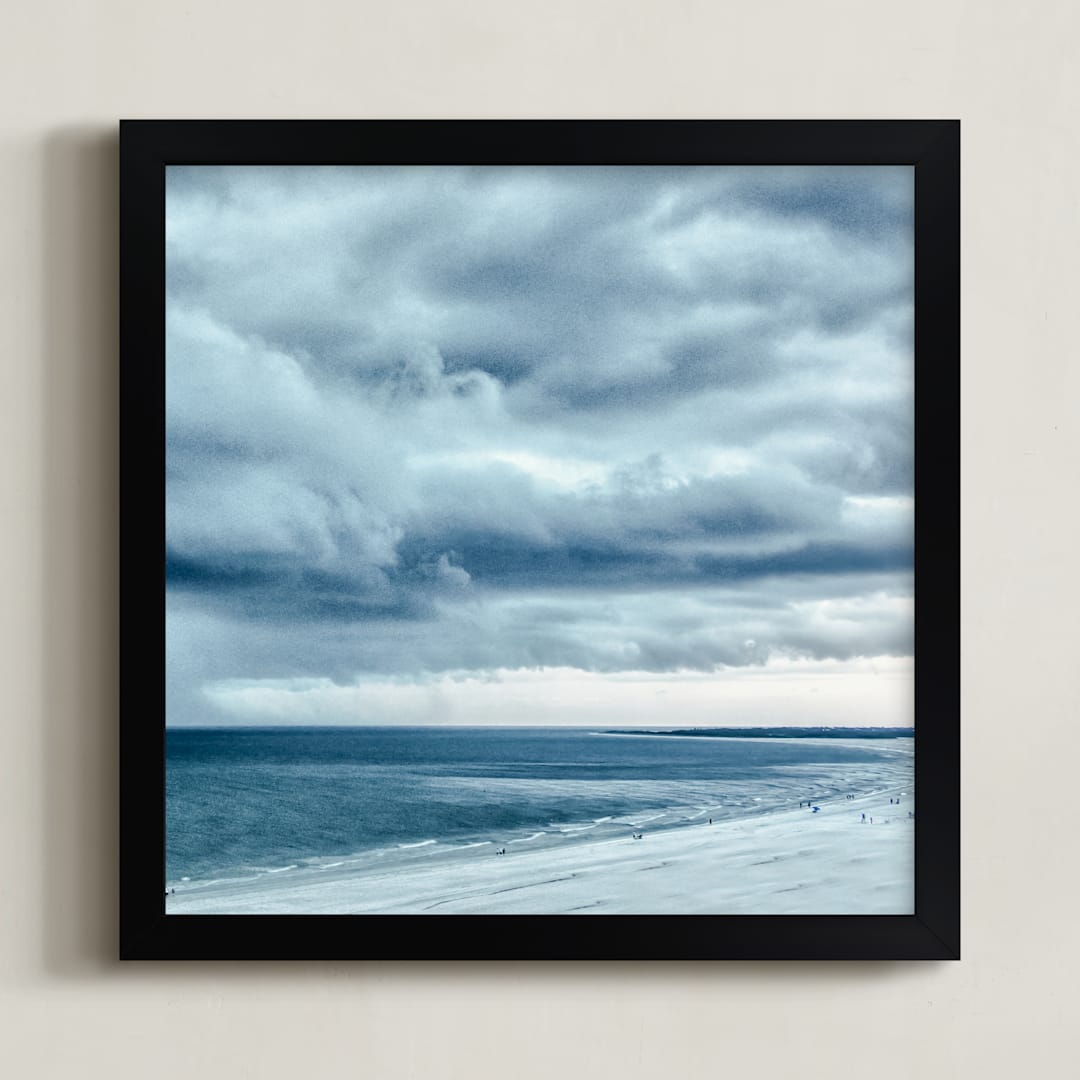 "Blue Beach Storm" - Art Print in Blue by Mary Ann Glynn-Tusa - Framed