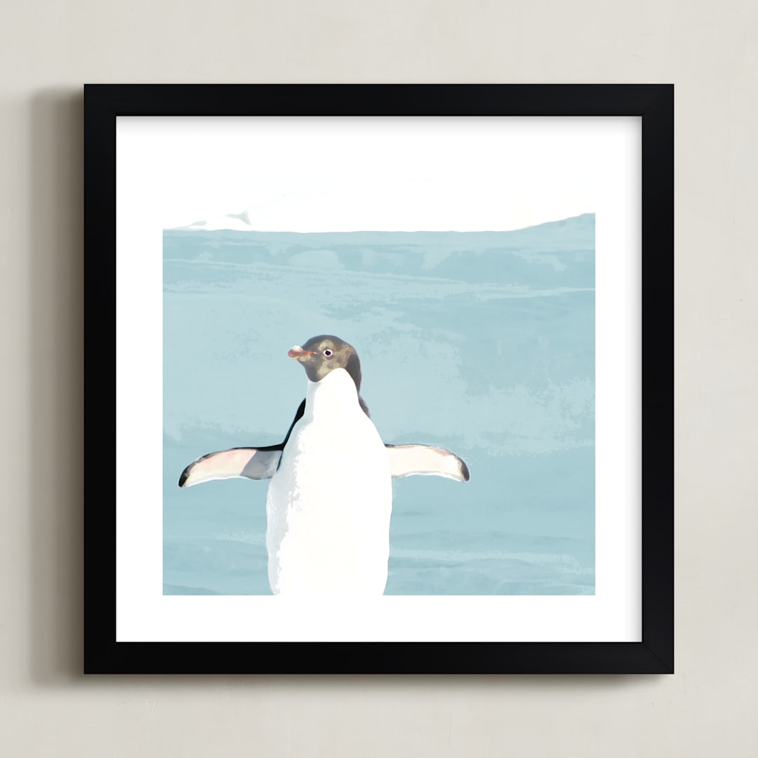 "Naked Penguin" - Art Print in Glacier by Michelle Poe - Framed