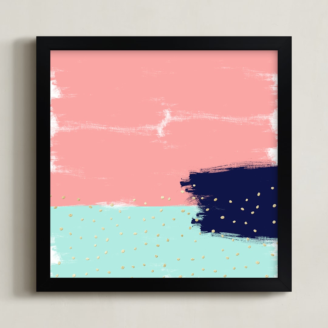 "Golden rain" - Art Print in Acqua Blue by Juliana Zimmermann - Framed