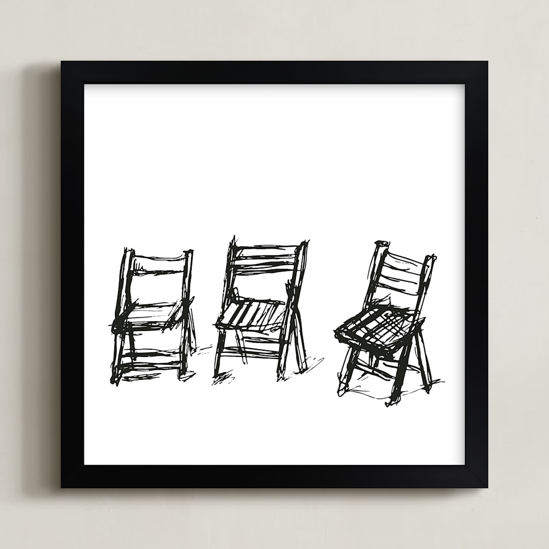 "Three Chairs" - Art Print in Black by Michael Hovitch - Framed