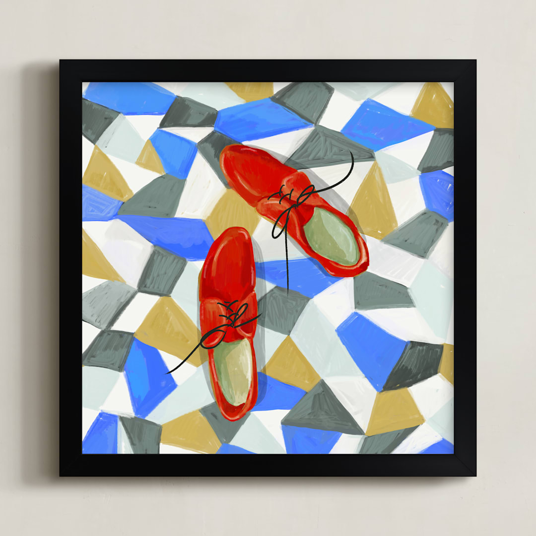 "Shoes on tile" - Art Print in Spanish Tile by Zoe Pappenheimer - Framed