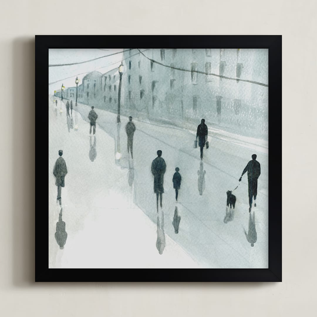 "Strangers" - Art Print in city gray by Lulaloo - Framed
