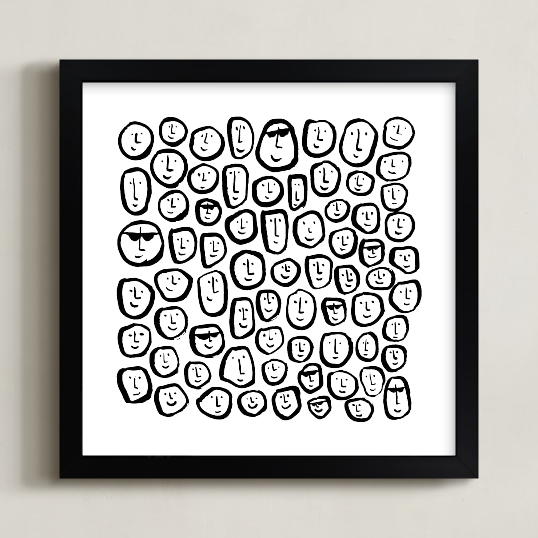 "Happy Faces" - Art Print in Black & White by Kim Colthurst Johnson - Framed