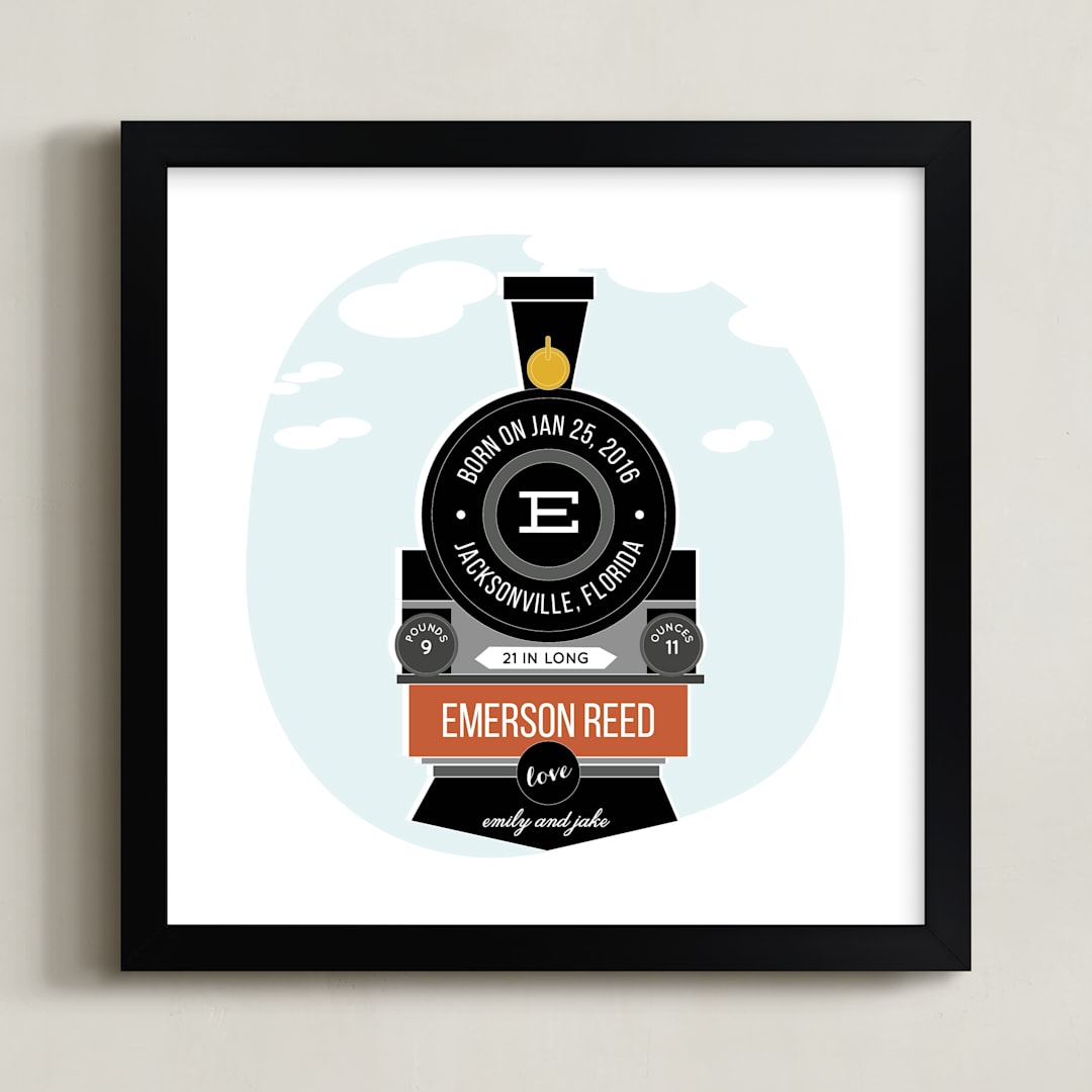 "T is for Train" - Personalized Art Print in Coal by Anupama - Framed