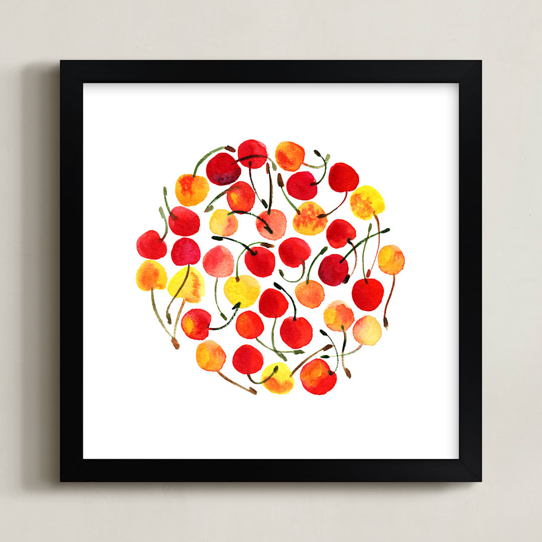 "whimsical watercolor cherries" - Art Print in cherry by Alexandra Dzh - Framed