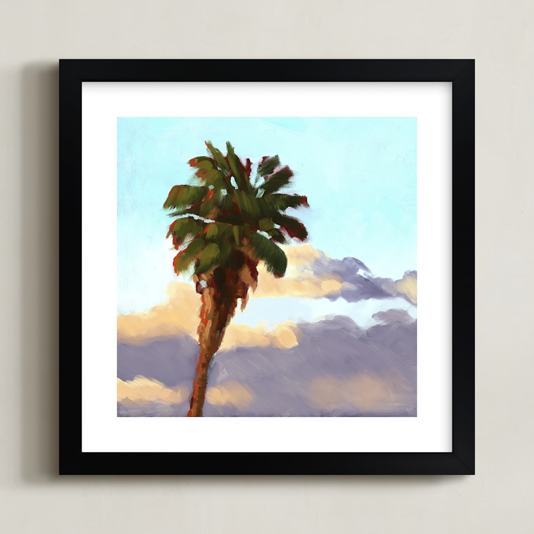 "Palm Palm Pom Pom" - Art Print in tropical sky by Rachel Nelson - Framed