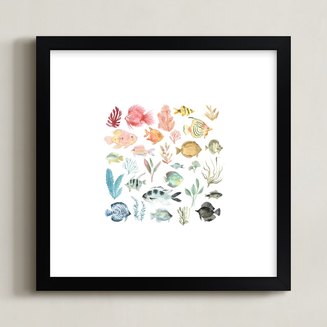 "Tropical Fish" - Art Print in Coral by Emilie Simpson - Framed