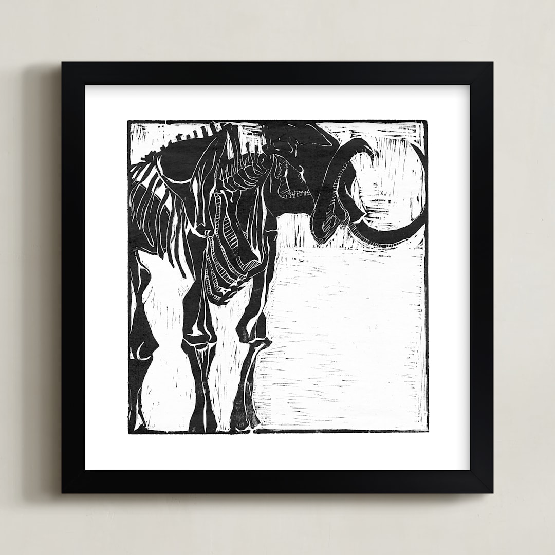 "Dino Woodcut" - Art Print in Black by South City Press - Framed