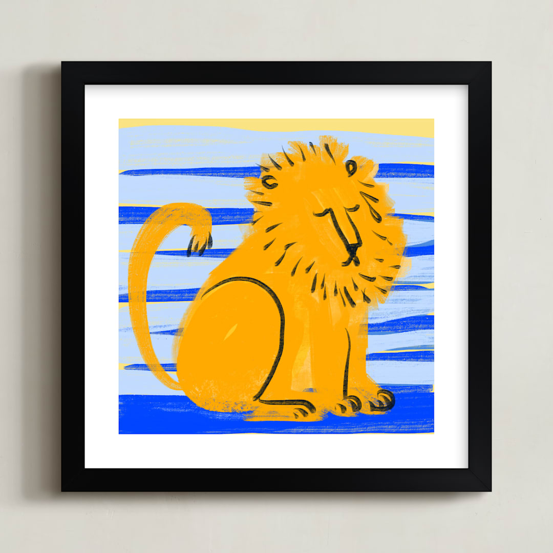 "Leo the Lion" - Art Print in yellow by Zoe Pappenheimer - Framed