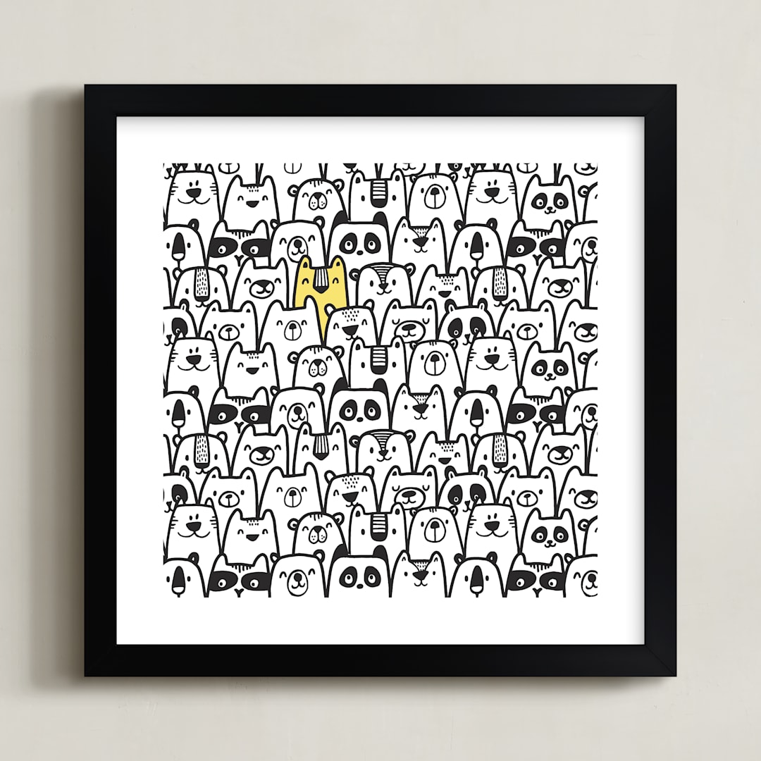 "All the Bears" - Art Print in Yellow & Black by Gila von Meissner - Framed