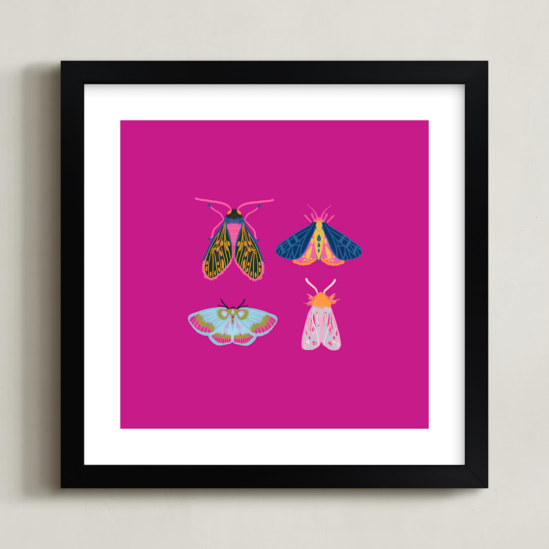 "Boho Bugs" - Art Print in Magenta by Britt Mills - Framed