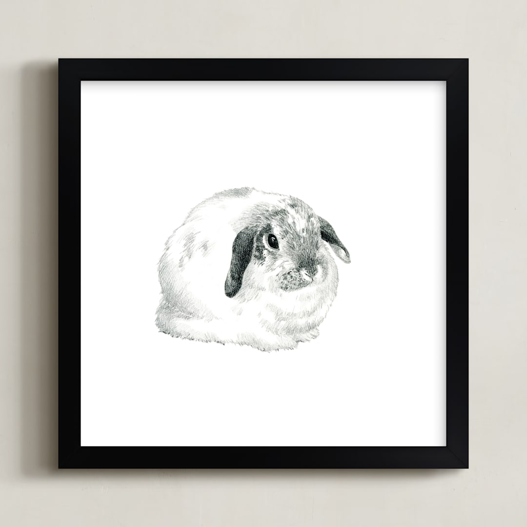 "Lop Eared Bunny Rabbit" - Art Print in Snow White by Corinne Aelbers - Framed