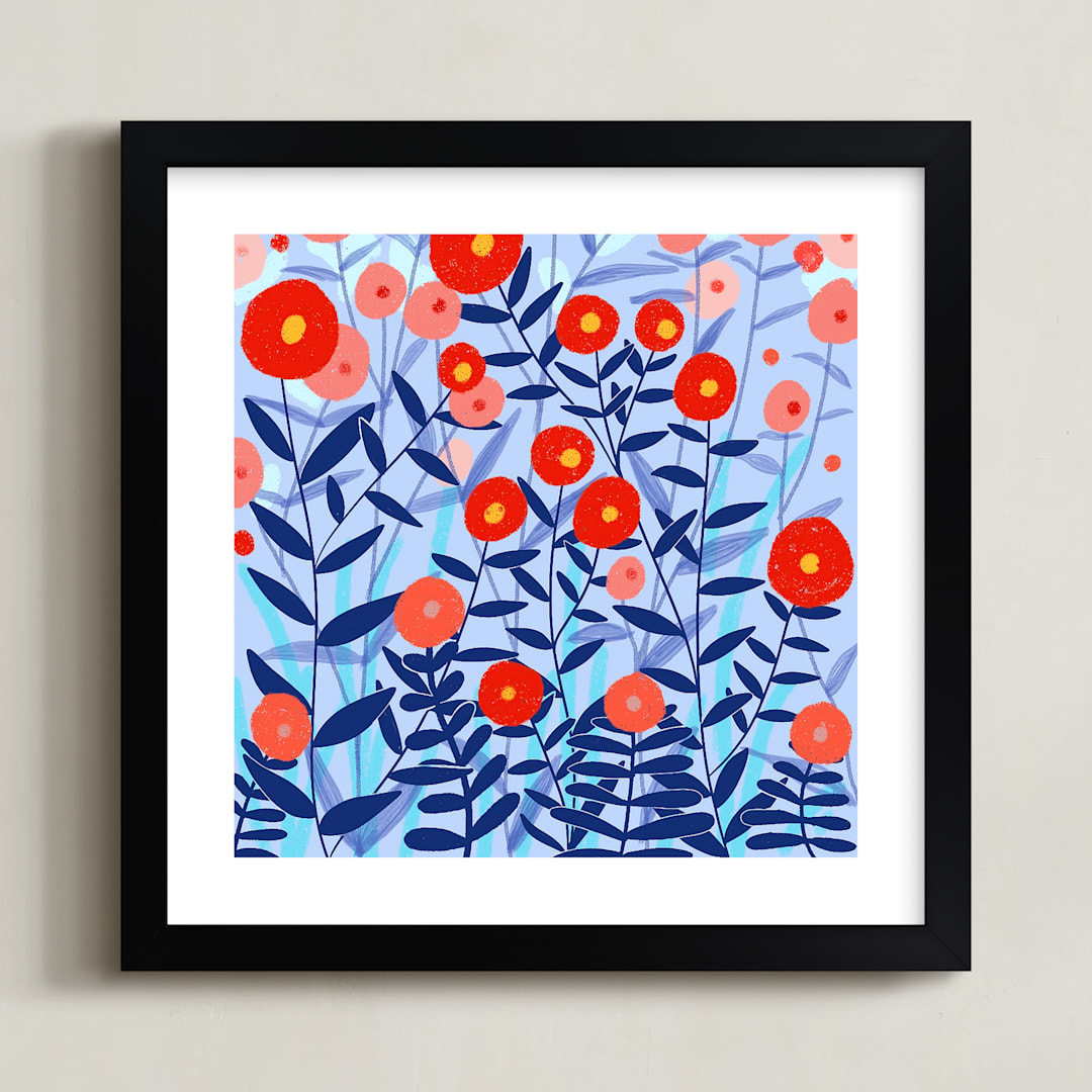 "Morning Flowers" - Art Print in Orange Sun by JW Solomon - Framed