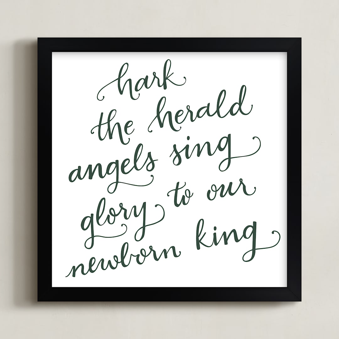 "Hark Holiday" - Art Print in Dark Forest Green by Heather Buchma - Framed