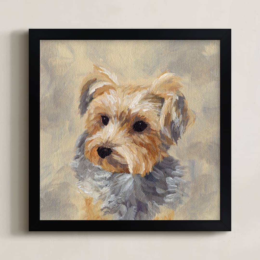 "Yorkie Love" - Art Print in Neutral by Holly Whitcomb - Framed
