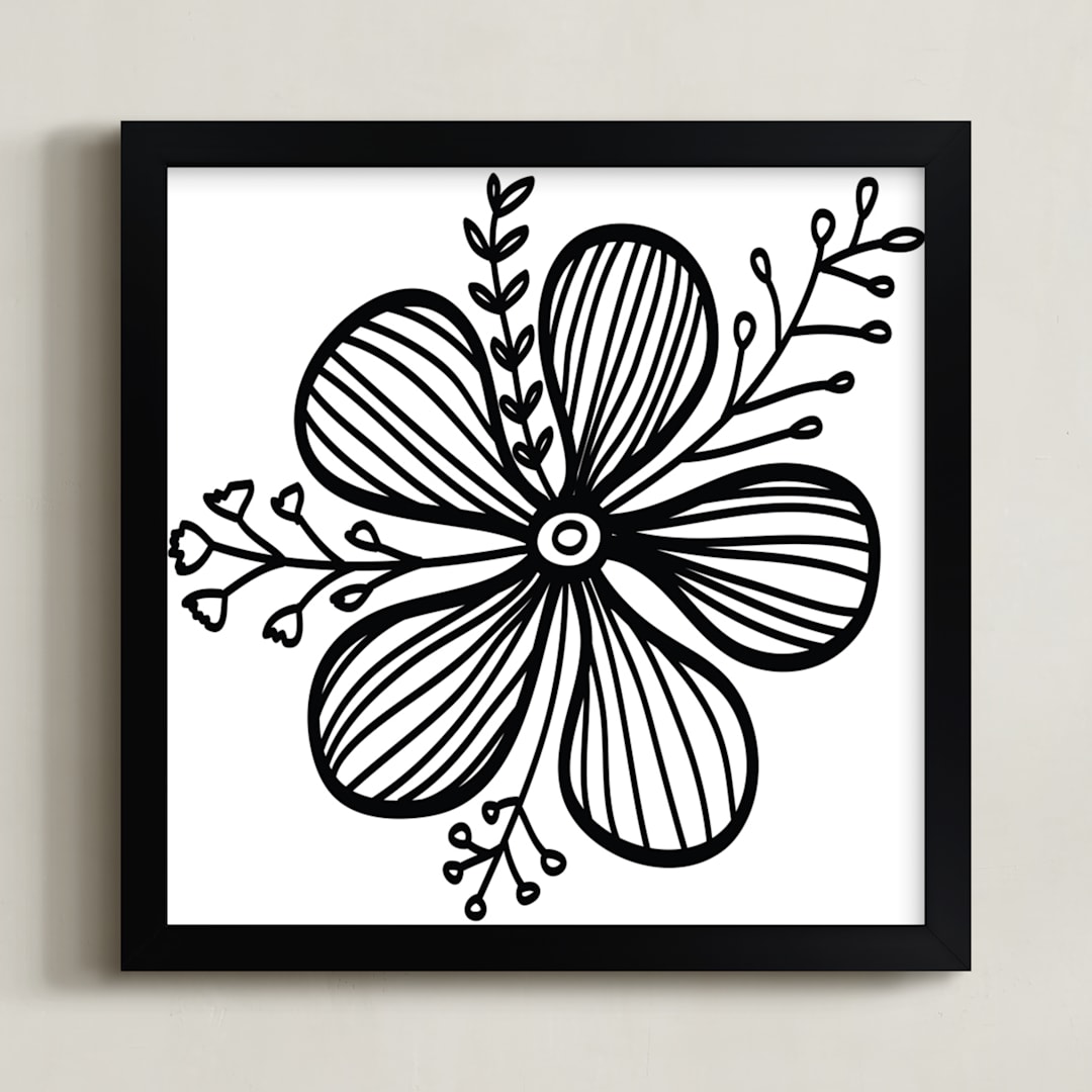 "Doodle Floral" - Art Print in black by Ramoncita - Framed