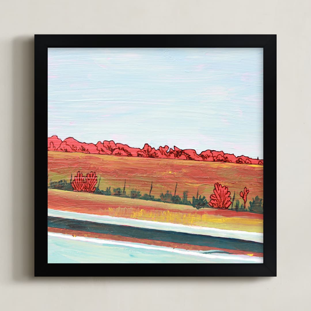"Drive Bye Guard Rail" - Art Print in Drive Bye Red by Jeff Preuss - Framed