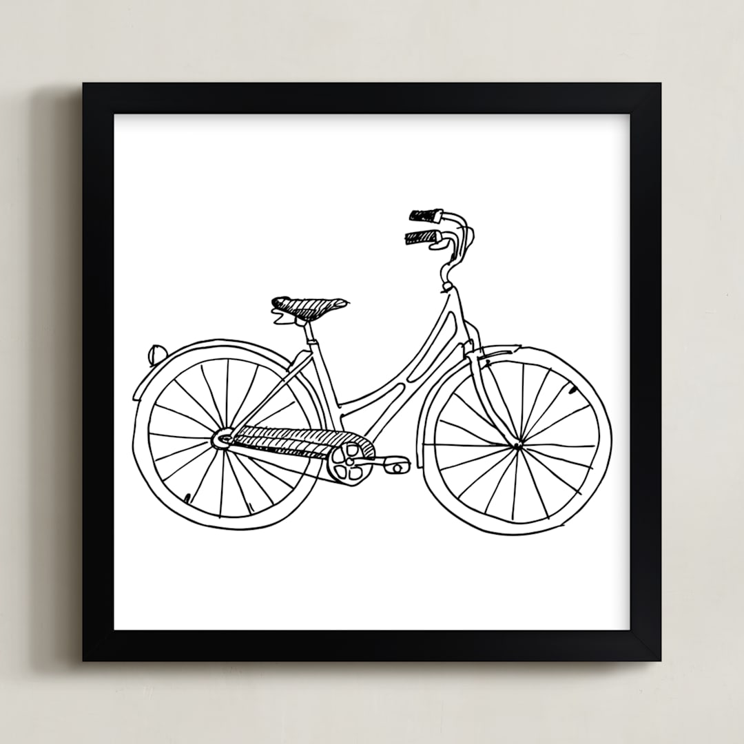 "bicycle" - Art Print in black by Phrosné Barwood - Framed