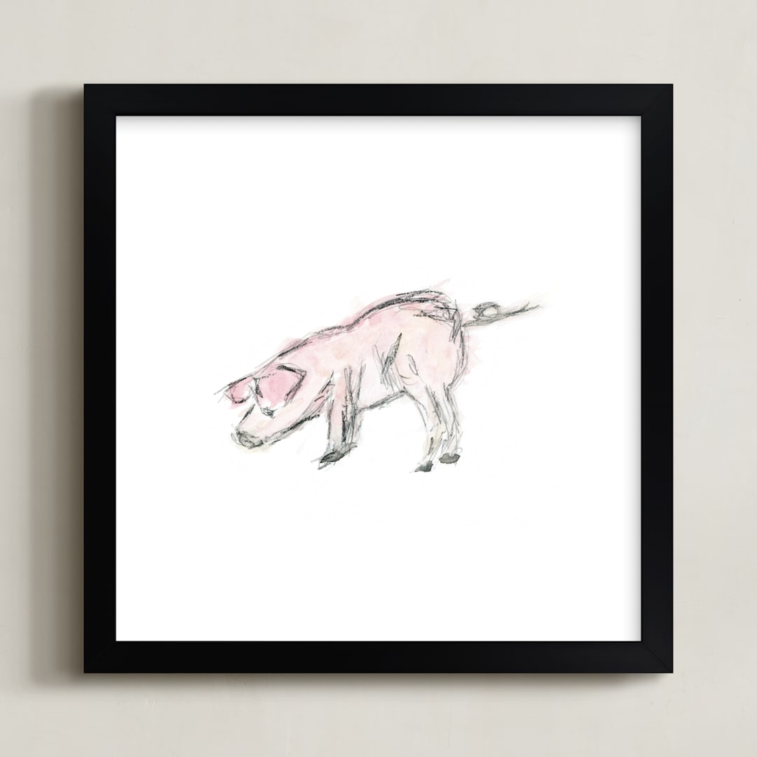 "This Little Piggie" - Art Print in Pig Pink by Mande Calhoun - Framed