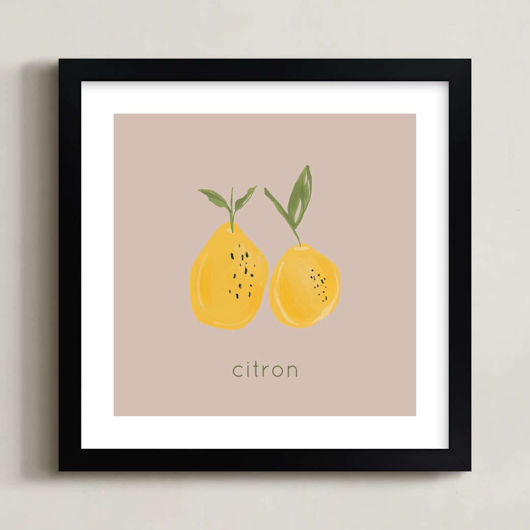 "Nursery Childrens Fruit Art" - Art Print in Dusty Rose by Nancy Noreth - Framed