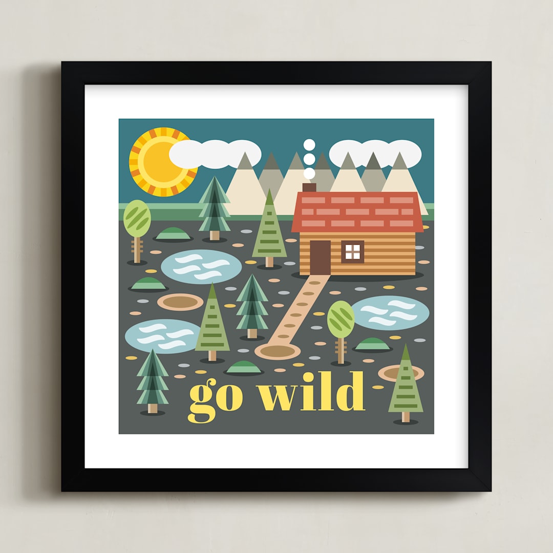 "Go Wild!" - Art Print in Yellow by Amy Mullen - Framed