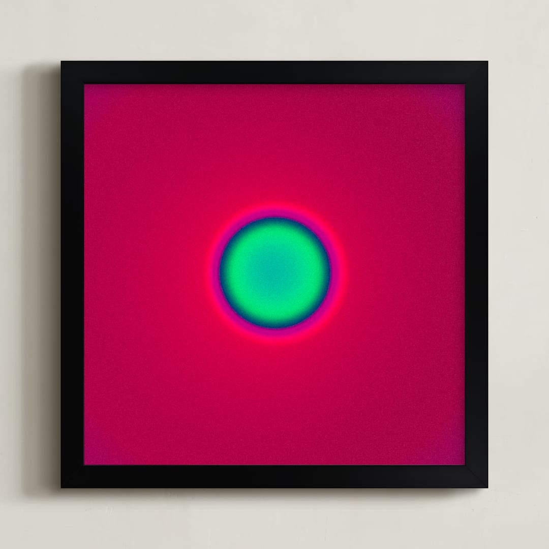 "Sun in the dust. Variations 22" - Art Print in Strawberry Red Green Dot by Arash Fattahi Acosta - Framed