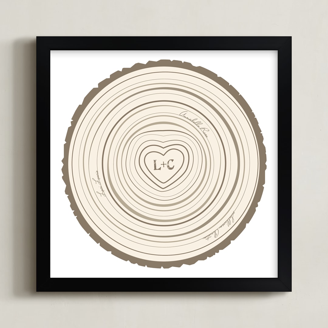 "Family Tree Rings" - Personalized Art Print in Bark by Jessie Steury - Framed