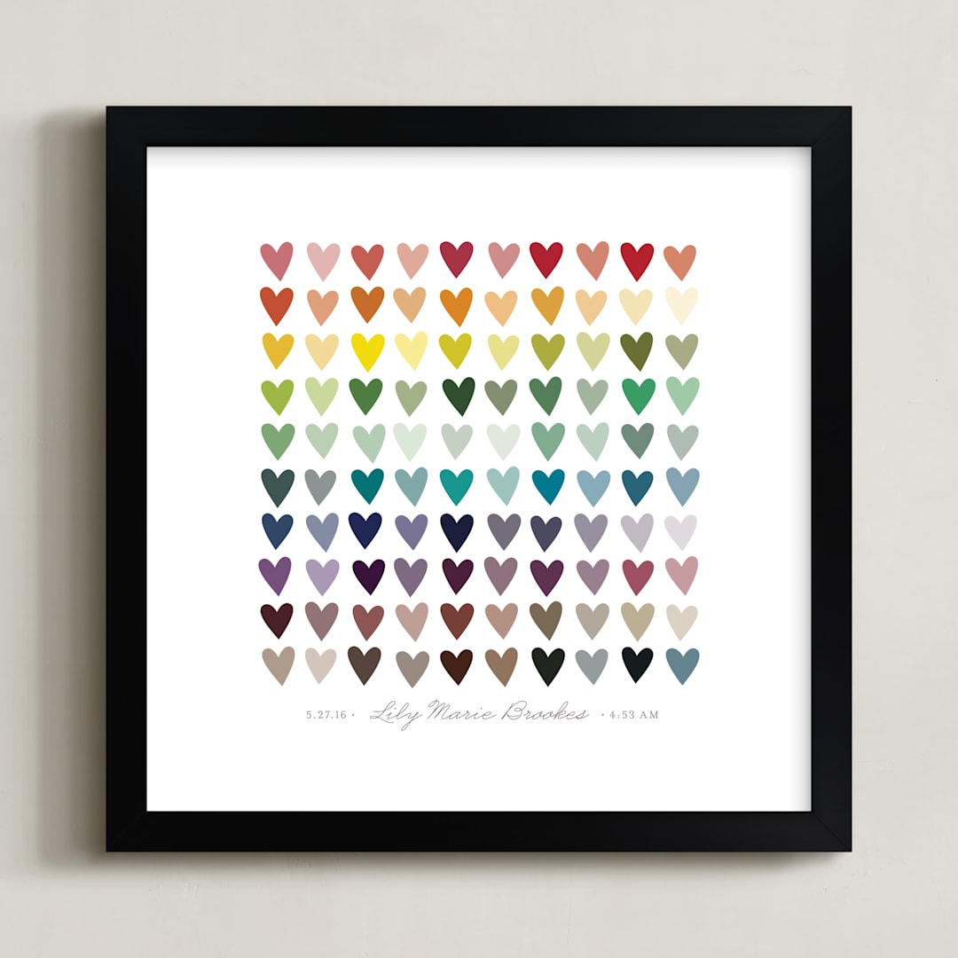 "Paper Hearts" - Personalized Art Print in Rainbow by InkDot - Framed