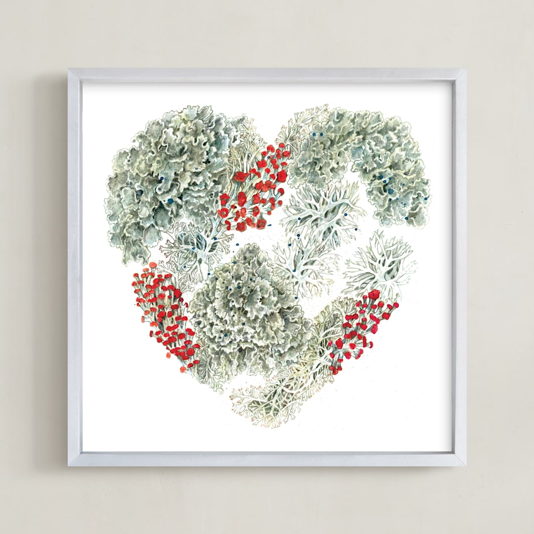 "Lichen Heart" - Art Print in Moss Green by Eve Schultz - Framed