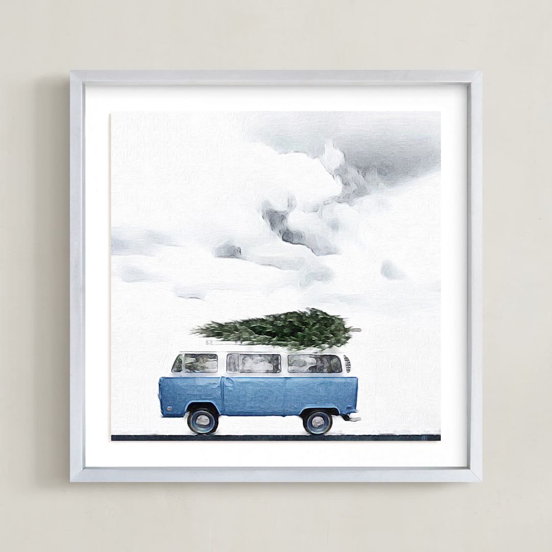 "Christmas in Jupiter" - Art Print in Christmas Blue by Maja Cunningham - Framed