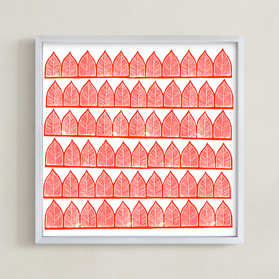"Block Printed Arches" - Art Print in Red by Katharine Watson - Framed