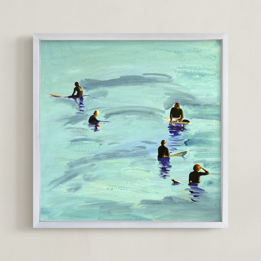 "Waiting, Malibu 2012" - Art Print in Ocean Blue by Annie Seaton - Framed