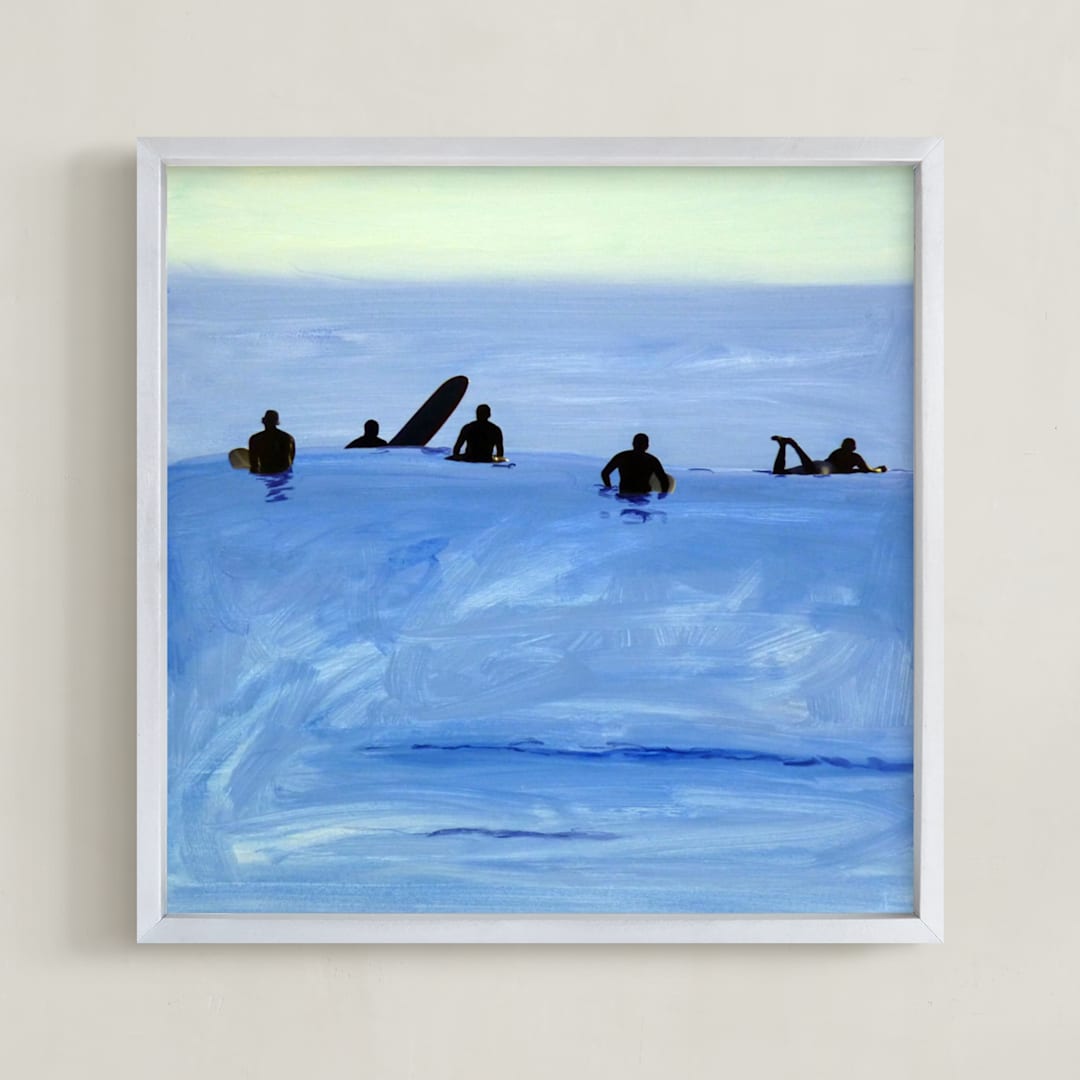 "Waiting For Swell, 2010" - Art Print in cerulean by Annie Seaton - Framed