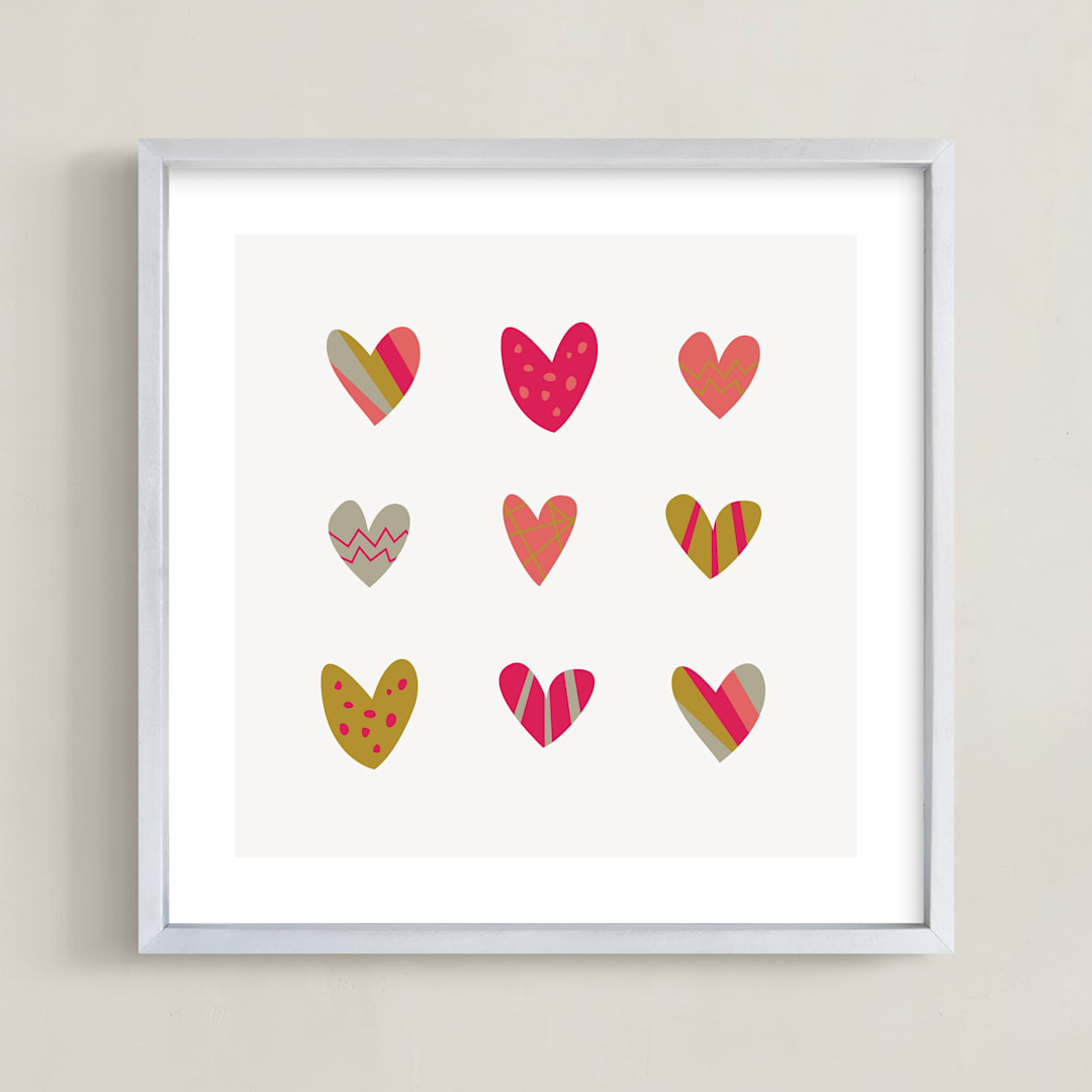 "Heart Party" - Art Print in Tart by Shari Margolin - Framed