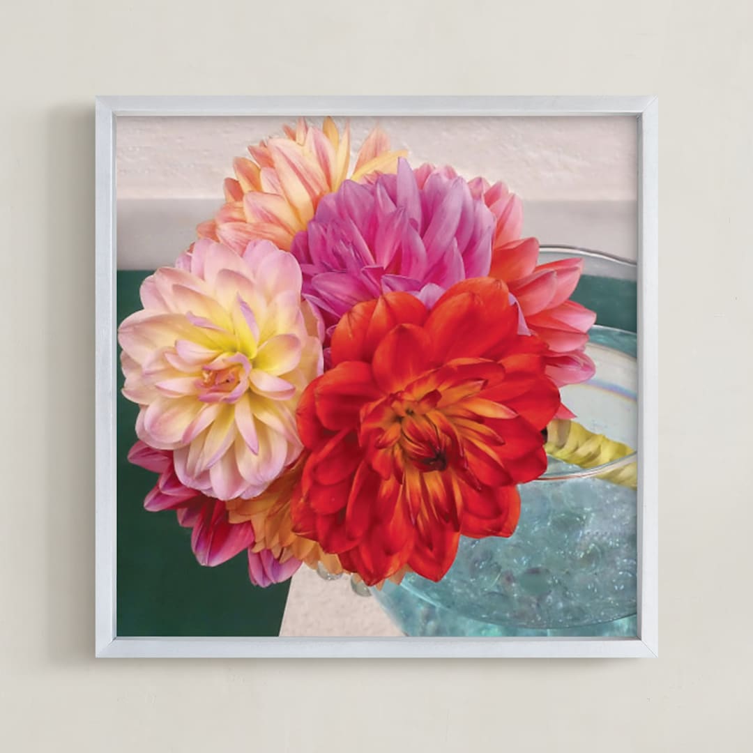 "Bridal Bouquet Dahlias" - Art Print in Pastel Bridal by A MAZ Design - Framed