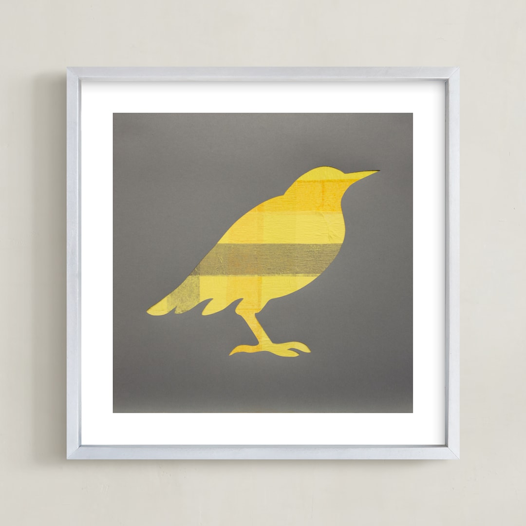 "Yellow Bird" - Art Print in Canary Yellow by Jeff Preuss - Framed