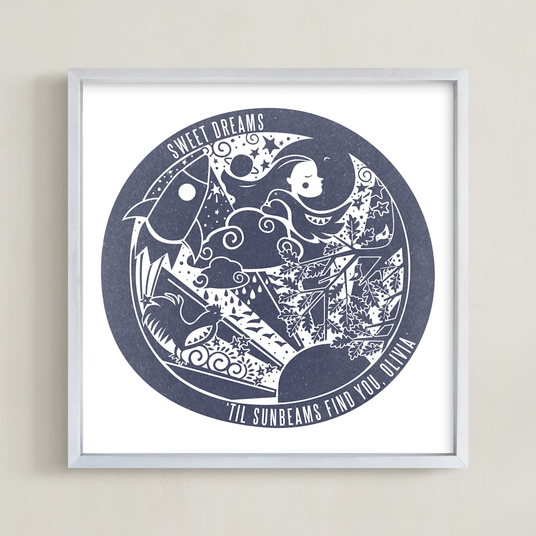 "Sweet Dreams 'til Sunbeams Find You " - Personalized Art Print in Navy by Tanya Lee of Frooted Design - Framed
